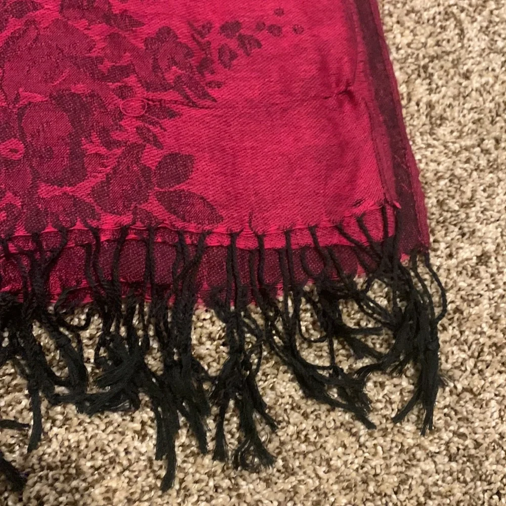 Pashmina Floral Scarf Pink Black NWT Fringe Wrap Shawl Artsy